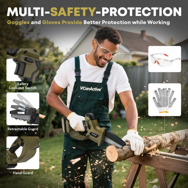 Professional car emergency tool and roadside safety accessory - 21V Cordless 5" Mini Chainsaw - 2 Battery Pack for Tree Pruning