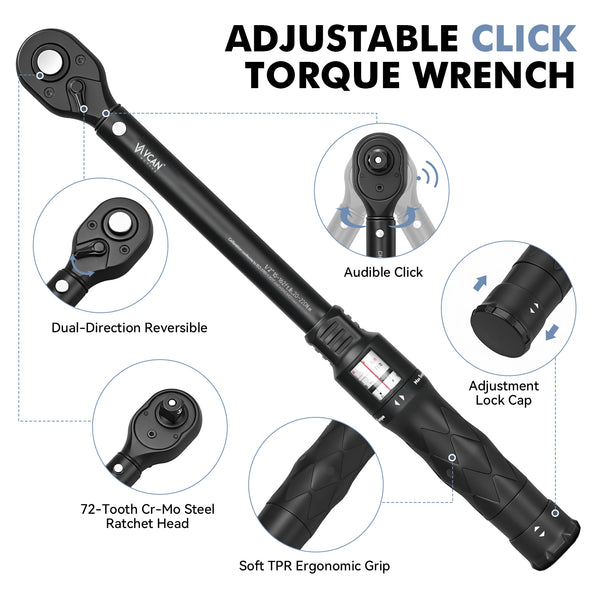 Digital torque wrench adapter for precision mechanical and automotive applications. - 1/2" Drive Click Torque Wrench (20-230 N.M) - Professional Automotive Tool