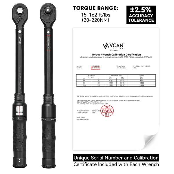 Complete digital torque wrench set with sockets and extension bar in case - 1/2" Drive Click Torque Wrench (20-230 N.M) - Professional Automotive Tool