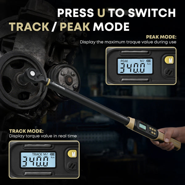 Digital torque wrench set with extension bar and protective case - 1/2" Drive Digital Torque Wrench - 12.5-250.7 Ft.Lb Automotive Tool