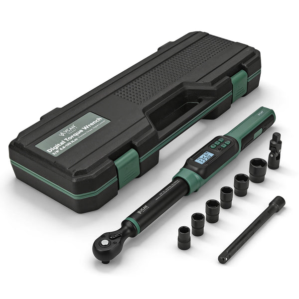 Professional car emergency tool and roadside safety accessory - 3/8" Drive Digital Torque Wrench - 5.02-99.6 Ft.Lb High Accuracy,Reach Accessories Kit