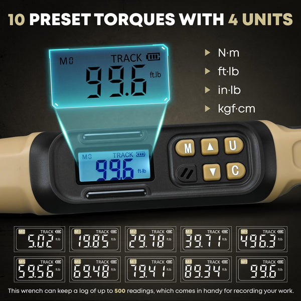 3/8 Drive Digital Torque Wrench 5.0-99.6 ft·lb (6.8-135N.m) | ±1% Accuracy Electronic Torque Wrench