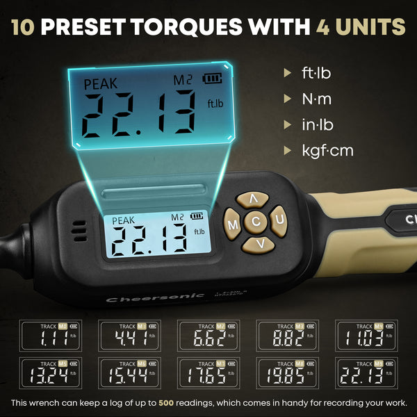 Professional car emergency tool and roadside safety accessory - 1/4" Drive Digital Torque Wrench - 1.1-22.1 Ft-Lb High Precision