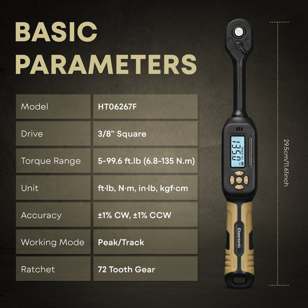 3/8" Drive Digital Torque Wrench - 5.0-99.6 Ft.Lb Precision Wrench ...