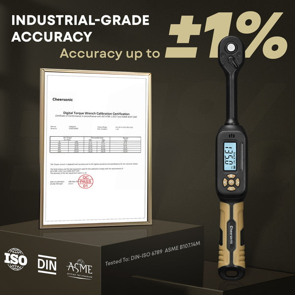 Professional car emergency tool and roadside safety accessory - 3/8" Drive Digital Torque Wrench - 5.0-99.6 Ft.Lb Precision Wrench