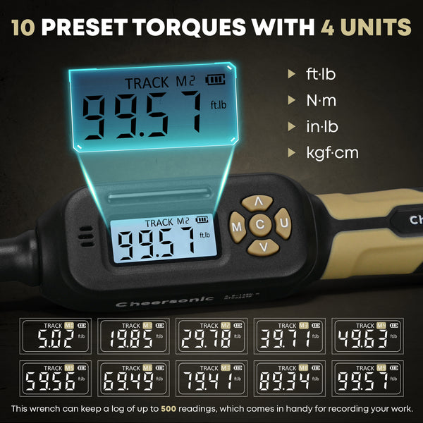 Professional car emergency tool and roadside safety accessory - 3/8" Drive Digital Torque Wrench - 5.0-99.6 Ft.Lb Precision Wrench