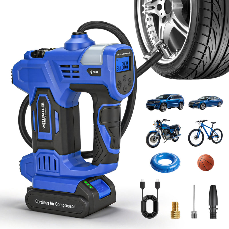 20V Cordless Tire Inflator for Car Tires - 150PSI Max Pressure & Auto Shut-Off