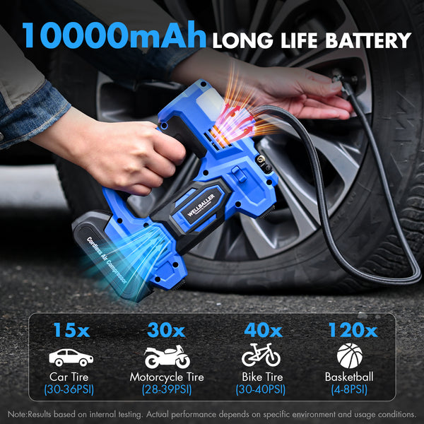 Blue portable tire inflator with clear digital pressure display - view 3 - 20V Cordless Tire Inflator for Car Tires - 150PSI Max Pressure & Auto Shut-Off