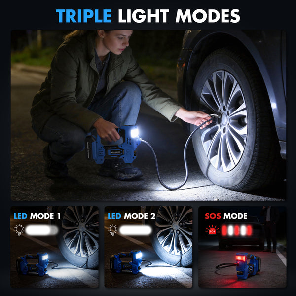 Blue portable tire inflator with clear digital pressure display - view 5 - 20V Cordless Tire Inflator for Car Tires - 150PSI Max Pressure & Auto Shut-Off
