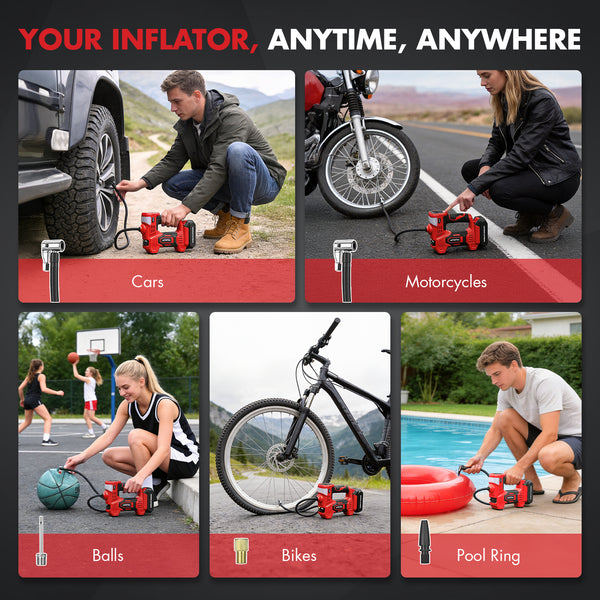 Professional car emergency tool and roadside safety accessory - 20V Cordless Portable Tire Inflator - 150PSI Rechargeable Air Pump