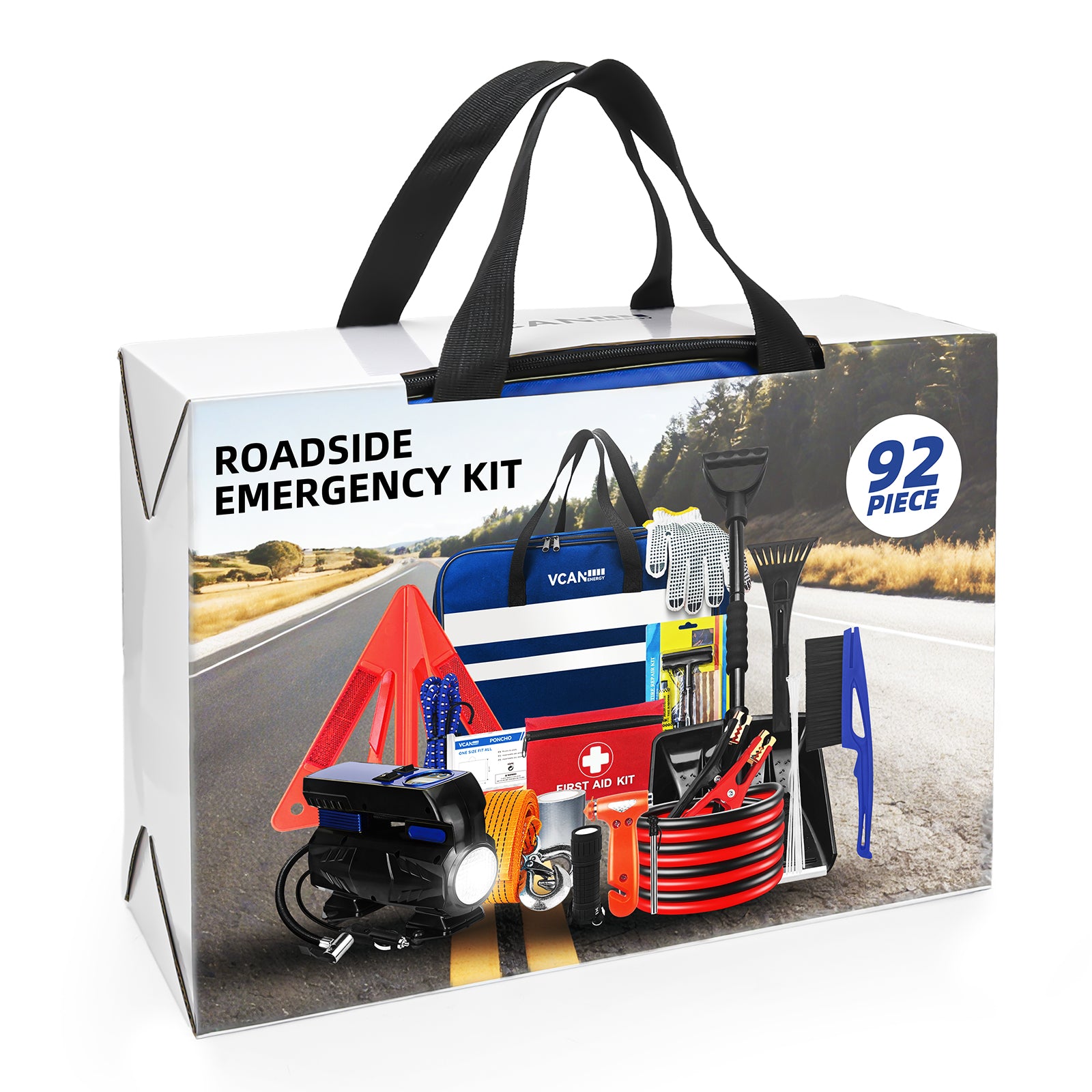 Vcanenergy 92 Pcs Roadside Emergency Kit (Orange) - Comprehensive Car
